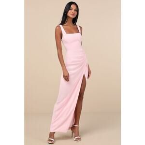 NWT Lulus Glamorous Disposition Light Pink Ruched Maxi Dress Bridesmaid Size XL